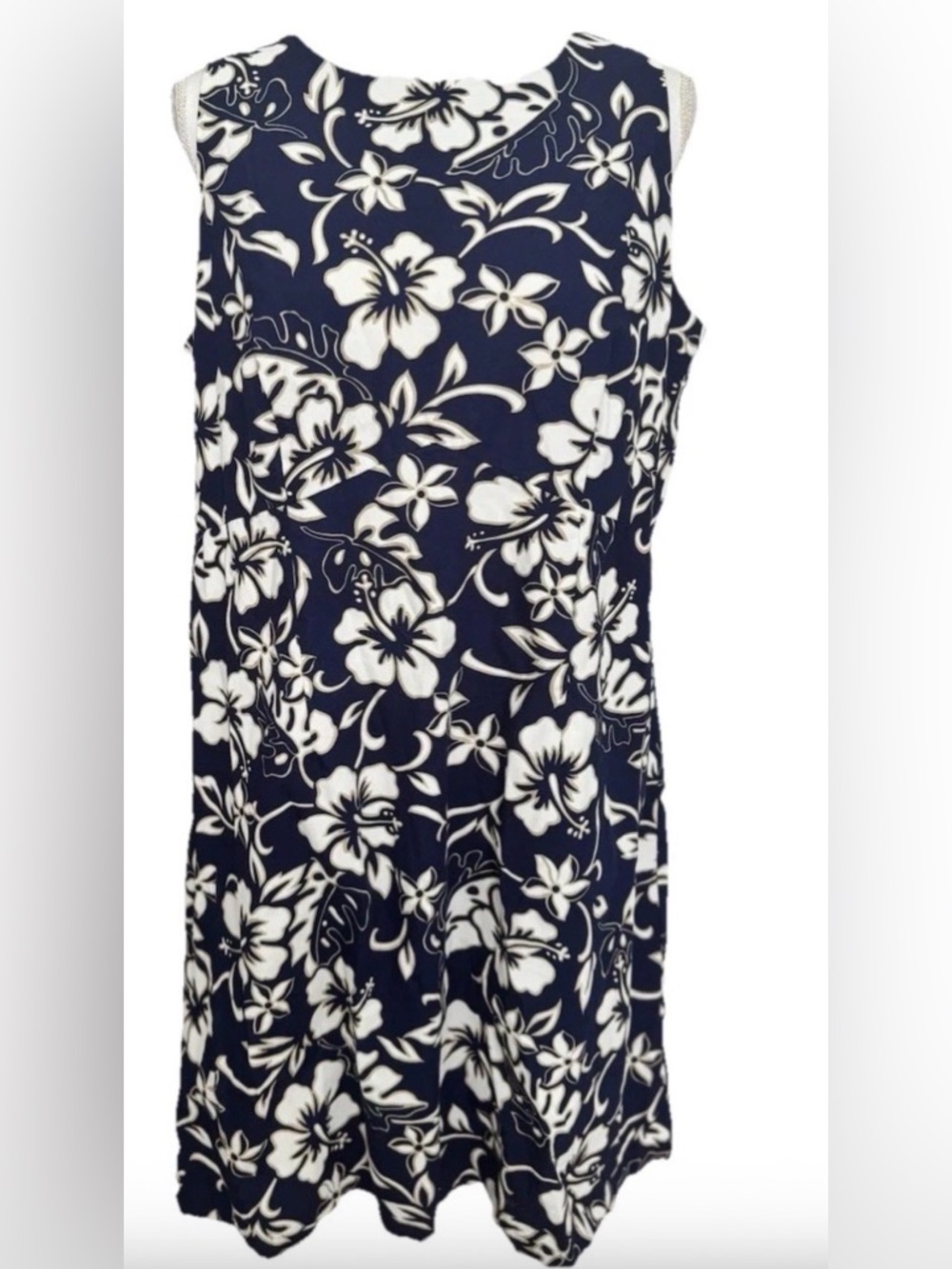 Hilo Hattie Hawaii Navy Blue Hibiscus Floral Sleeveless Aloha Mini Dress Size 18